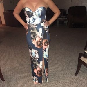 Bariano Arlene Strapless Floral-Print Gown size m